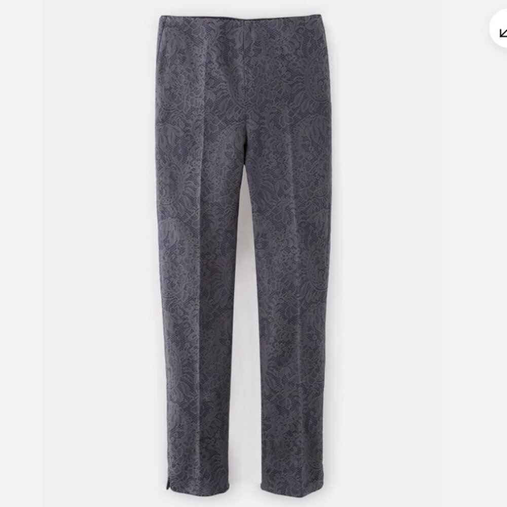 BODEN WOMEN'S JACQUARD GREY ON BLUE LYDIA TROUSERS PANTS WM366 - US 4R, NEW